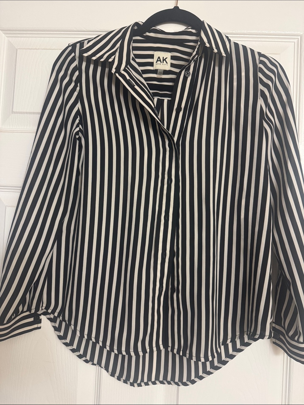 Anne Klein Black and White Striped Button-Down Shirt
